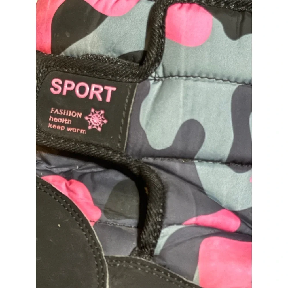 Kids Camo Sport Snow Boots Pink Black Winter Warm‎ Lined Size 33 1.5